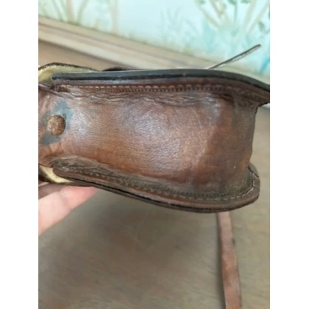 Vintage 70s Tooled Leather Handmade Shearling Horse Saddle Purse Western Bag